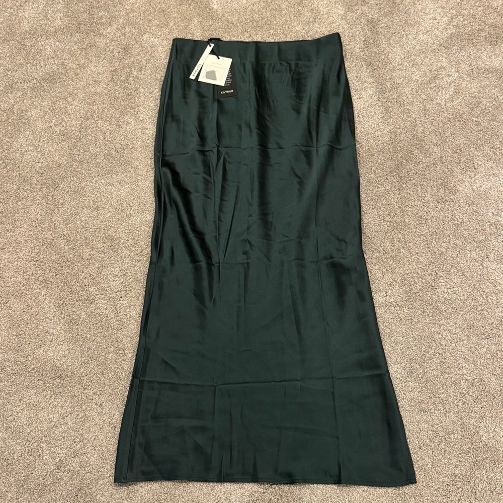 Lilysilk NWT 100% Mulberry Silk Maxi Skirt Green Size 28 US 6-8 - Picture 2 of 10